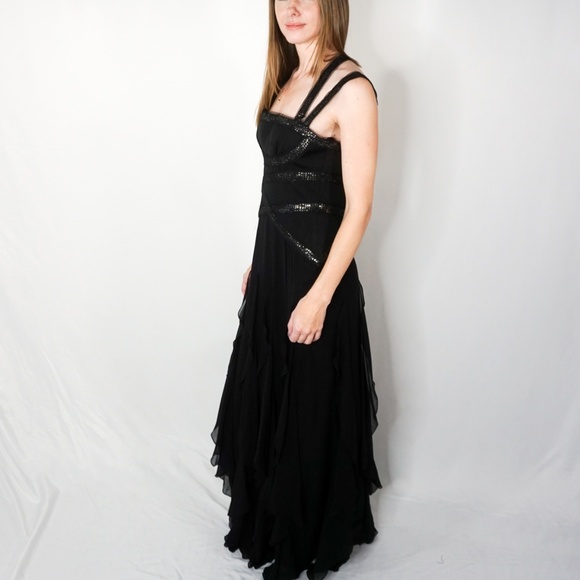 BCBGMaxAzria Sequin Ruffled Black Silk Gown NWT - Picture 6 of 8